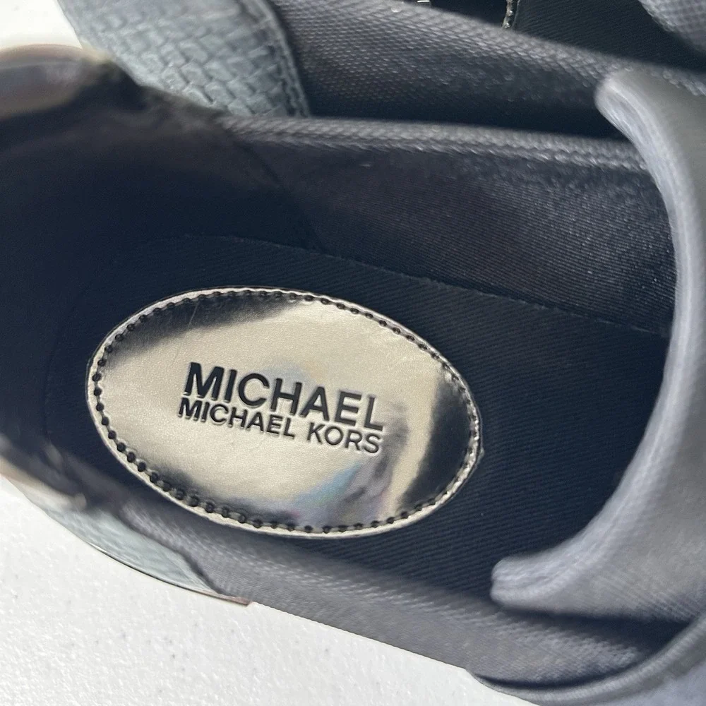 Michael Kors Women's 7.5 Felix Trainer Wedge Tech Canvas Sneakers Black